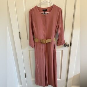 Cortefiel Rose Pink Jumpsuit with Gold Belt and pocket – Size Small – NWT